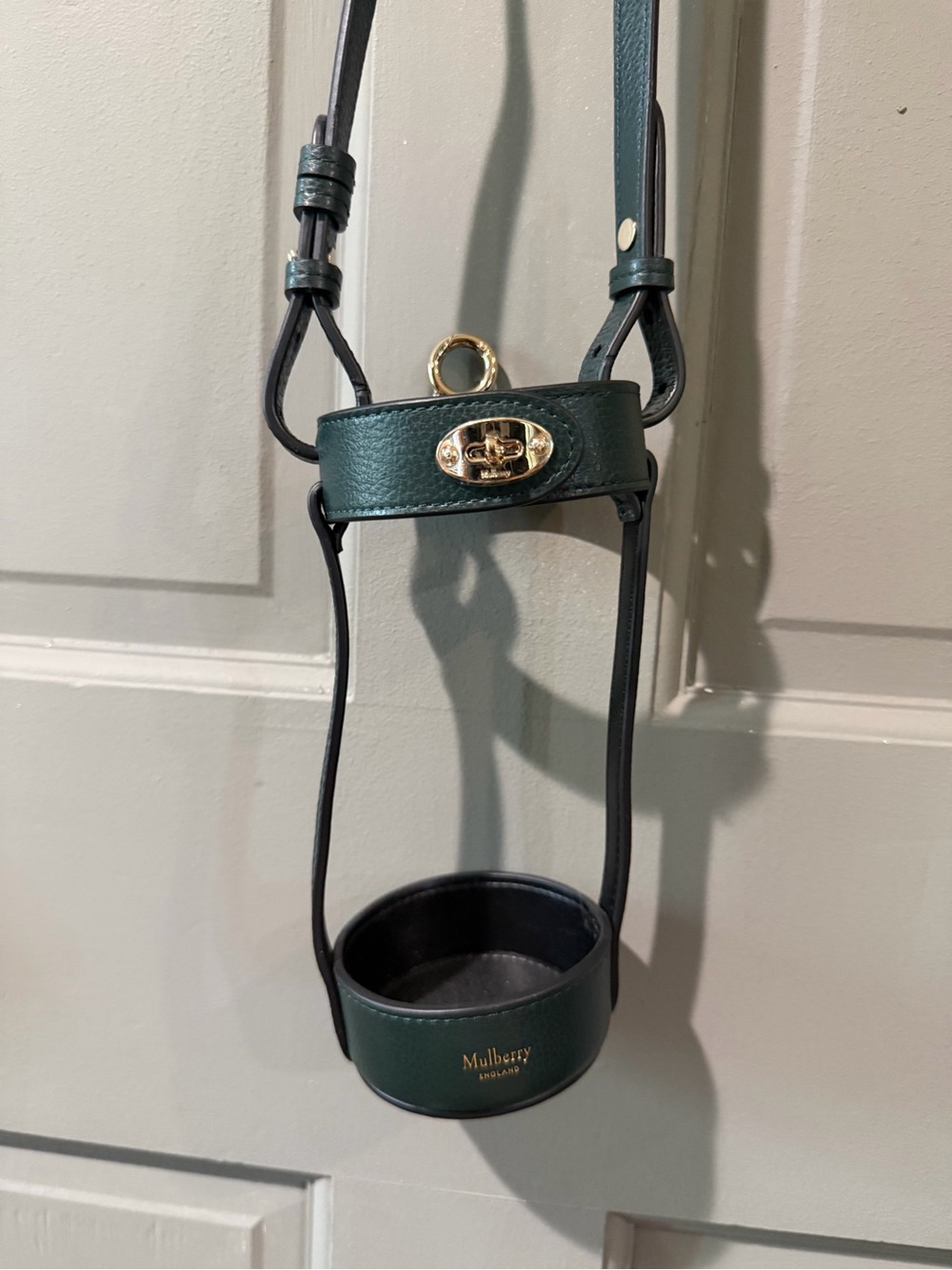 Mulberry Forest Green Leather Bottle Carrier with Gold-Tone Lock